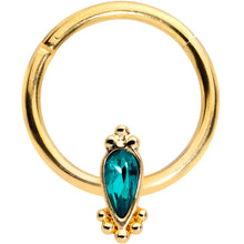 Load image into Gallery viewer, 16G 3/8 Green Gem Gold Tone Teardrop Hinged Segment Ring
