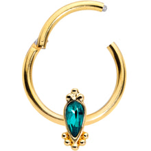 Load image into Gallery viewer, 16G 3/8 Green Gem Gold Tone Teardrop Hinged Segment Ring
