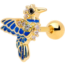 Load image into Gallery viewer, 16G 1/4  Clear Gem Gold Tone Blue Bird Cartilage Tragus
