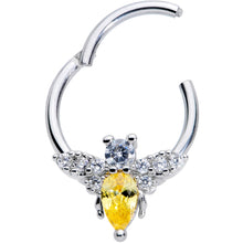 Load image into Gallery viewer, 16G 3/8 Yellow CZ Gem Bee Hinged Segment Ring
