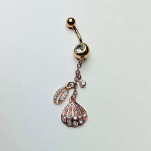 Load image into Gallery viewer, Clear Gem Rose Gold Tone Nautical Shell Dangle Belly Ring
