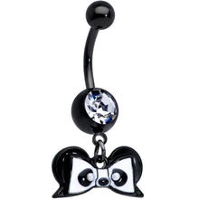 Load image into Gallery viewer, Clear Gem Black Bow Panda Bear Dangle Belly Ring
