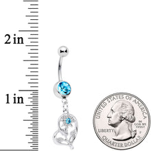 Load image into Gallery viewer, Aqua Gem Blossoming Heart Flower Dangle Belly Ring
