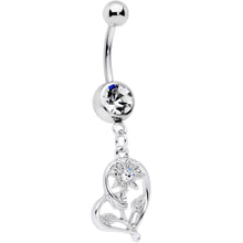 Load image into Gallery viewer, Clear Gem Blossoming Heart Flower Dangle Belly Ring
