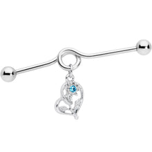 Load image into Gallery viewer, 14G Aqua Gem Blossoming Heart Flower Dangle Project Bar 38mm
