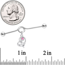 Load image into Gallery viewer, 14G Pink Gem Blossoming Heart Flower Dangle Project Bar 38mm
