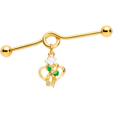 Load image into Gallery viewer, 14G Gold Tone Heart Music Valentine Dangle Project Barbell 38mm
