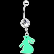 Load image into Gallery viewer, Clear Gem Easter Bunny Glow in the Dark Dangle Belly Ring
