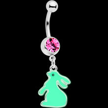 Load image into Gallery viewer, Pink Gem Easter Bunny Glow in the Dark Dangle Belly Ring
