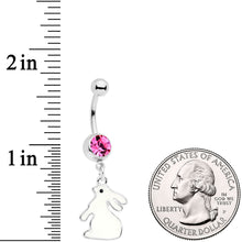 Load image into Gallery viewer, Pink Gem Easter Bunny Glow in the Dark Dangle Belly Ring
