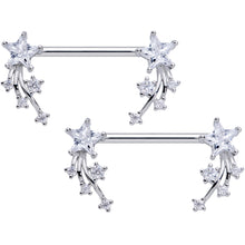 Load image into Gallery viewer, 14G 5/8 Clear CZ Gem Shooting Star Barbell Nipple Ring Set
