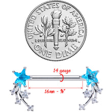 Load image into Gallery viewer, 14G 5/8 Aqua Clear CZ Gem Shooting Star Barbell Nipple Ring Set
