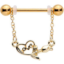 Load image into Gallery viewer, 14G 11/16 Gold Tone Love Rose Dangle Nipple Ring Set
