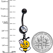 Load image into Gallery viewer, Clear Aurora Gem Black Happy Bee Dangle Belly Ring
