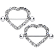 Load image into Gallery viewer, 14G 9/16 Clear Gem Love Hearts Nipple Shield Set
