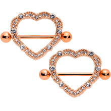 Load image into Gallery viewer, 14G 9/16 Clear Gem Rose Gold Tone Love Hearts Nipple Shield Set
