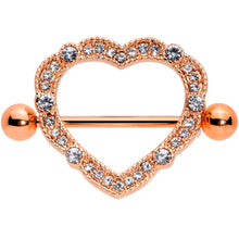 Load image into Gallery viewer, 14G 9/16 Clear Gem Rose Gold Tone Love Hearts Nipple Shield Set
