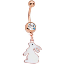 Load image into Gallery viewer, Clear Gem Rose Gold Tone Glow in the Dark Bunny Dangle Belly Ring
