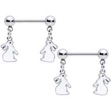 Load image into Gallery viewer, 14G 9/16 Glow in the Dark Easter Bunny Dangle Nipple Ring Set
