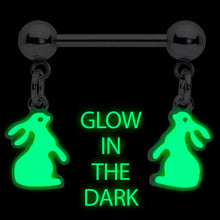 Load image into Gallery viewer, 14G 9/16 Glow in the Dark Easter Bunny Dangle Nipple Ring Set
