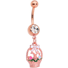 Load image into Gallery viewer, Clear Gem Rose Gold Tone Easter Basket Dangle Belly Ring
