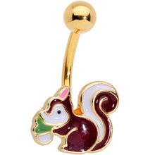 Load image into Gallery viewer, Gold Tone Brown White Snacking Squirrel Belly Ring
