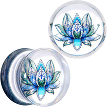 Load image into Gallery viewer, Clear Blue Acrylic Lotus Flower Saddle Plug Set
