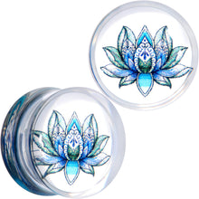Load image into Gallery viewer, Clear Blue Acrylic Lotus Flower Saddle Plug Set
