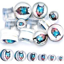 Load image into Gallery viewer, Clear Blue Brown Wolf Acrylic Saddle Plug Set
