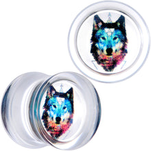 Load image into Gallery viewer, Clear Blue Brown Wolf Acrylic Saddle Plug Set
