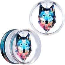 Load image into Gallery viewer, Clear Blue Brown Wolf Acrylic Saddle Plug Set
