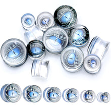 Load image into Gallery viewer, Clear Blue Acrylic Dragons Eye Saddle Plug Set
