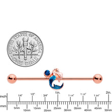 Load image into Gallery viewer, 14G Aqua Gem Rose Gold Tone Mermaid Industrial Barbell 38mm
