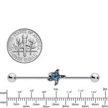 Load image into Gallery viewer, 14G Aqua Blue Clear Gem Starfish Industrial Barbell 38mm
