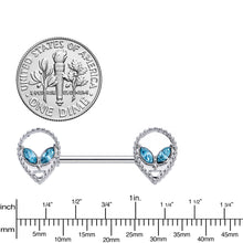 Load image into Gallery viewer, 14G 5/8 Aqua Gem Hollow Alien Barbell Nipple Ring Set
