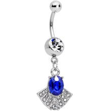 Load image into Gallery viewer, Blue Clear Gem Art Deco Fan Dangle Belly Ring
