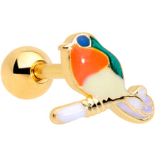 Load image into Gallery viewer, 16G 1/4 Green Gem Gold Tone Perched Bird Cartilage Tragus
