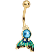 Load image into Gallery viewer, Gold Tone Blue Green Mermaid Tail Belly Ring
