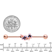 Load image into Gallery viewer, 14G Rose Gold Tone Blue Tropical Flower Industrial Barbell 38mm
