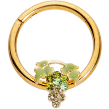 Load image into Gallery viewer, 16G 3/8 Green Gem Gold Tone Bunch of Grapes Septum Ring
