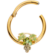 Load image into Gallery viewer, 16G 3/8 Green Gem Gold Tone Bunch of Grapes Septum Ring
