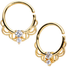 Load image into Gallery viewer, 14G 9/16 Clear CZ Gem Gold Tone Lacy Love Nipple Ring Set
