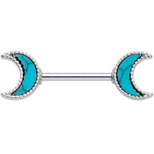 Load image into Gallery viewer, 14G 9/16 Faux Turquoise Crescent Moon Barbell Nipple Ring Set
