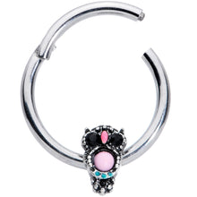 Load image into Gallery viewer, 16G 3/8 Black Gem Pink Orb Owl Septum Ring
