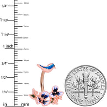 Load image into Gallery viewer, Rose Gold Tone Blue Tropical Flower Bluebird Double Mount Belly Ring
