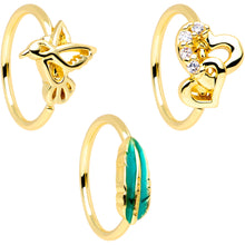 Load image into Gallery viewer, 20G 5/16 Clear CZ Gem Gold Tone Bird Heart Nose Hoop Set of 3
