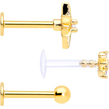 Load image into Gallery viewer, 16G 5/16 Clear CZ Gem Gold Tone Stars Labret Tragus Set of 3
