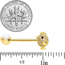 Load image into Gallery viewer, 14G 9/16 Clear Gem Gold Tone Egg Chick Barbell Nipple Ring Set

