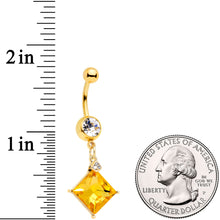Load image into Gallery viewer, Clear Yellow Gem Gold Tone Rhombus Dangle Belly Ring
