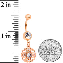Load image into Gallery viewer, Clear CZ Gem Rose Gold Tone Hearts Dangle Belly Ring
